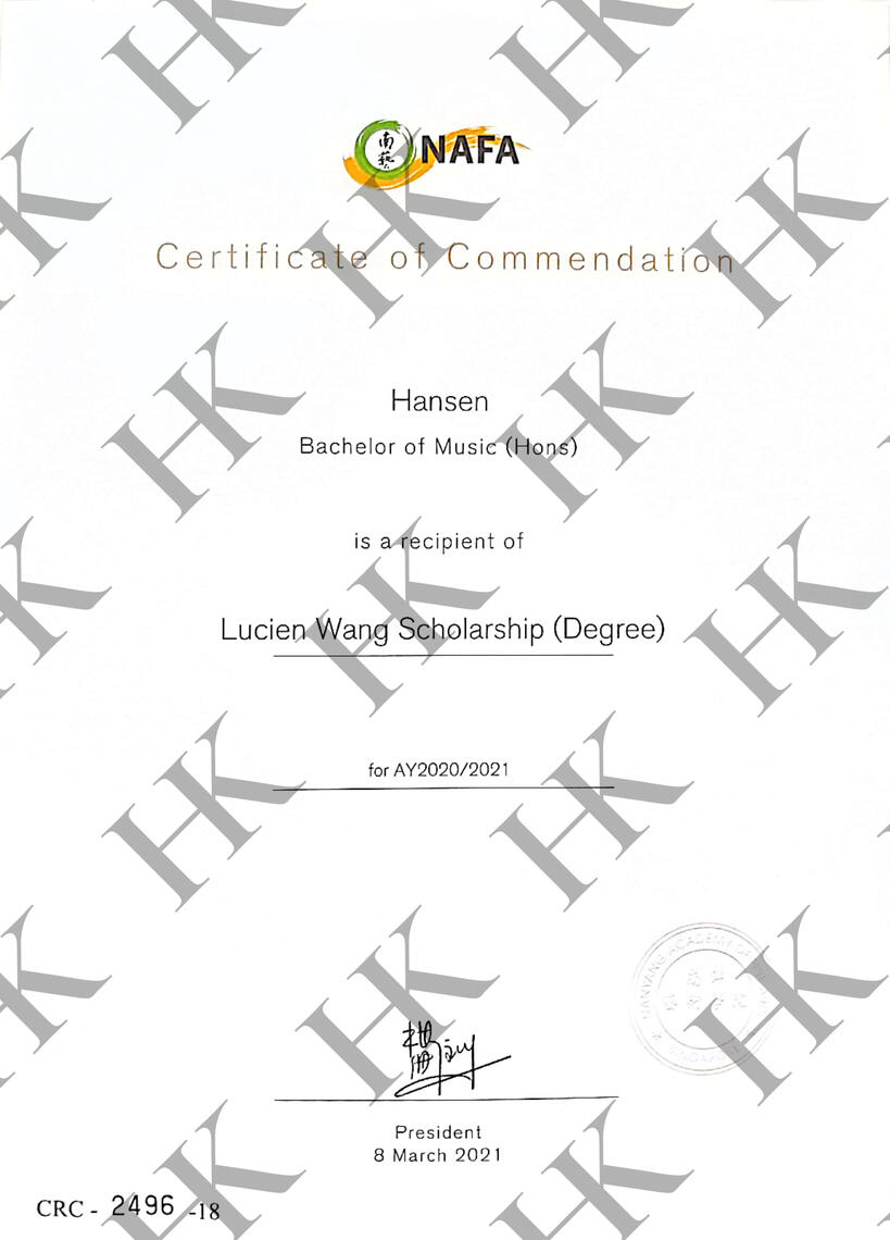 Lucien Wang Scholarship for Bachelor of Music (Hons)